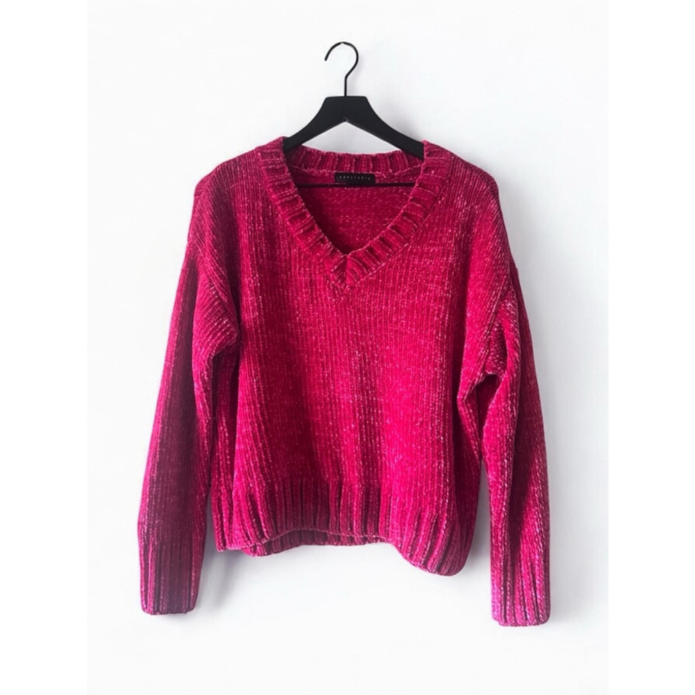 Sanctuary Hot Pink Chenille V-Neck Cozy Sweater XS